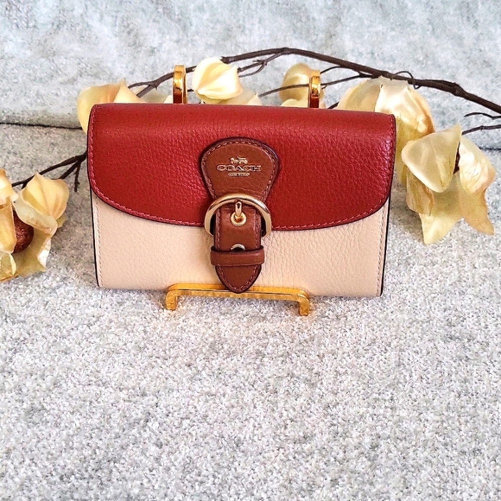 Coach Kleo Colorblock Pebble Leather Wallet W/ Buckle Detail